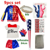 Harley Quinn Cosplay Suicide Squad Harleen Quinzel Kids Girls T-Shirt Joker Jacket Halloween Costume