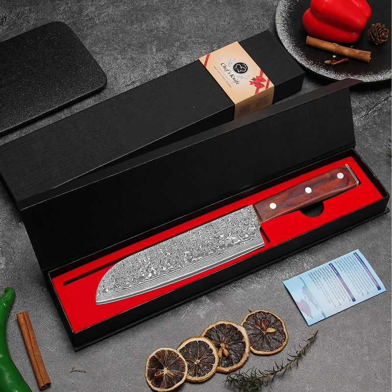 Santoku Knife Damascus Knife Vg-10 Sharp Steel Blade Professional Japanese Kitchen Knives 7.0inch Kitchen Knives & Accessories