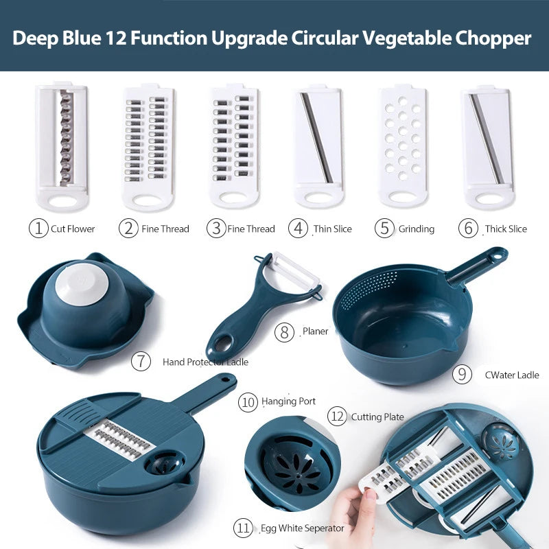 12PCS New Kitchen Multi-functional Nine-in-one Vegetable Cutter Grater Potato Radish Shredder Vegetable Cutter Salad Utensils