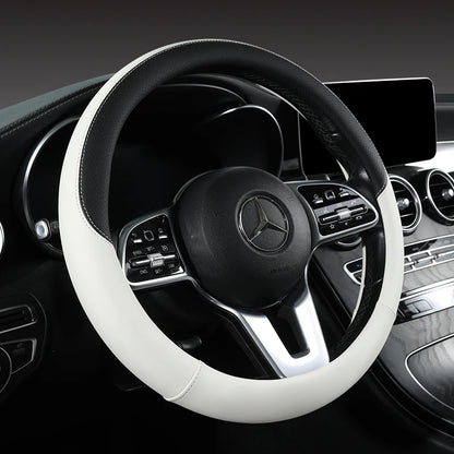 Perforated Nappa Leather Car Steering Wheel Cover Warm in Winter and Cool in Summer, Universal 15 Inch,  Anti-Slip, Odorless