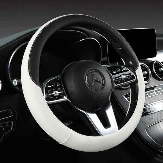Perforated Nappa Leather Car Steering Wheel Cover Warm in Winter and Cool in Summer, Universal 15 Inch,  Anti-Slip, Odorless