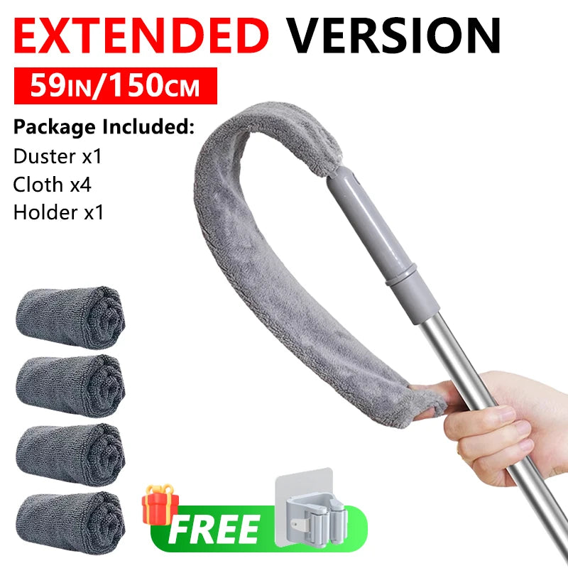 Espanadores para remoção de poeira, espanador telescópico extensível, alça longa, esfregão extra plano, vassoura para limpar sob móveis, escova de penas