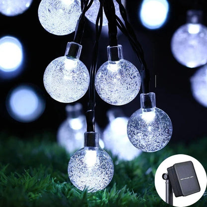 Globo de cristal solar led luzes da corda 60 led 8 modos de iluminação ip65 luz de fadas guirlanda de natal para decoração de festa de jardim 1pc/2pcs