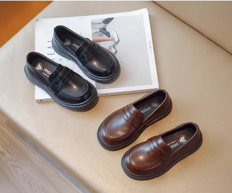 Britain Style Children's Leather Shoes for Boys 2025 Spring New Girls Retro Black Single Shoes Soft Moccasin Shoes for Children