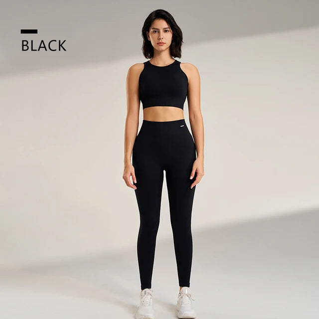 Women Yoga Clothes Set High Waist Leggings and Top Two Piece Seamless Fitness Exercise Clothing Fitness Workout Underwear 