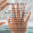 1pc Boho Turquoise Ring Stainless Steel Black Stone Silver Color Adjustable Ring Women Ethnic Ring Bohemian Jewelry Gift No Fade