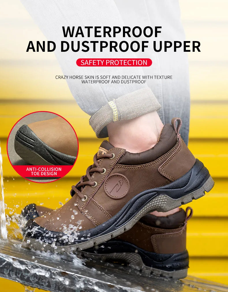 Safety shoes men's leather welding shoes anti-smashing, anti-puncture, non-slip sports Steel toe soft work boots for women