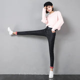2023 Mujeres Jeans Térmicos Invierno Nieve Cálido Felpa Elástico Jeans Señora Skinny Espesar Polar Denim Pantalones Largos Retro Lápiz Pantalones