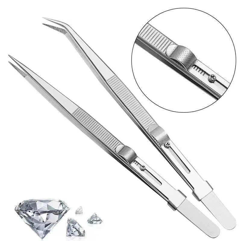 Pinzas de acero inoxidable con cierre deslizante ajustable, antiestáticas, herramienta para la fabricación de joyas y reparación de componentes electrónicos.