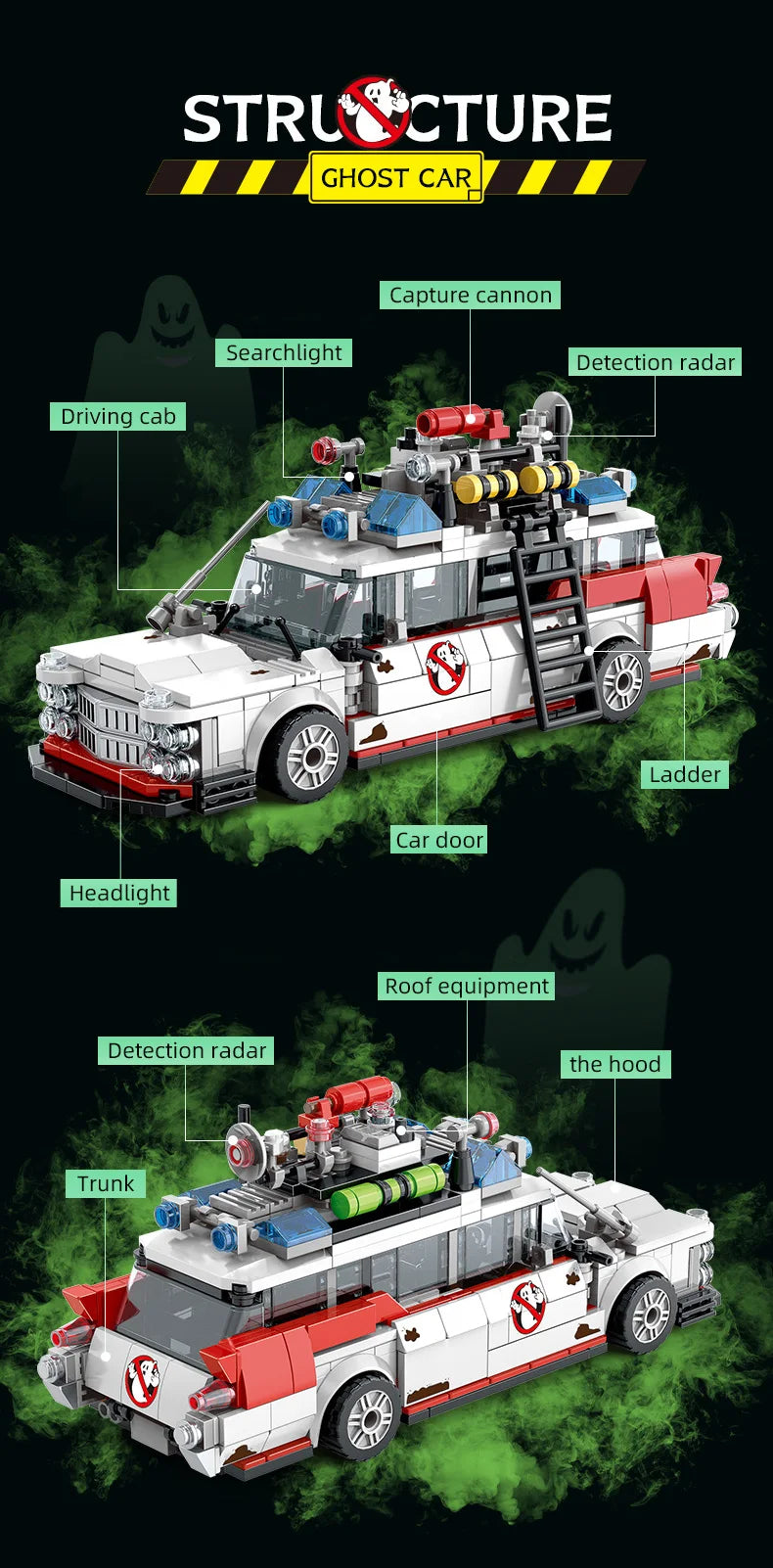 Mini Ghost Racing Car Building Blocks 562PCS MOC Model Car Bricks DIY Assembly Toy Kids Adults Halloween Christmas Birthday Gift