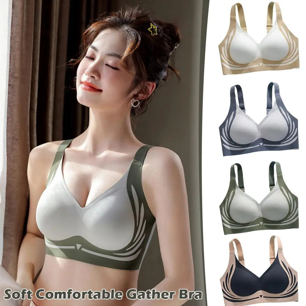 Sujetador Push-up inalámbrico Super Gather para mujer, ropa interior ajustable con soporte suave, sujetador de realce sin costuras antiflacidez