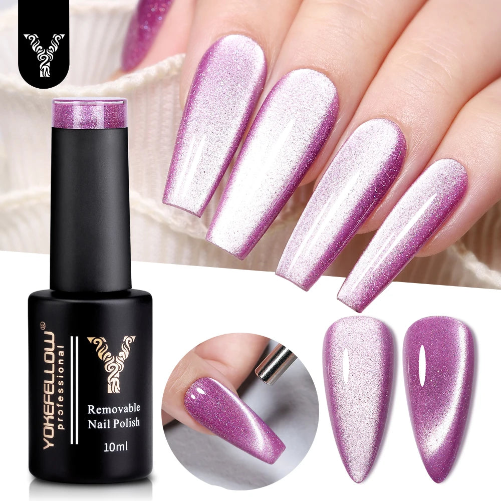 Esmalte de uñas en gel YOKEFELLOW Cat Eye de 10 ml, esmalte de uñas magnético plateado, esmalte de uñas en gel profesional para manicura DIY.