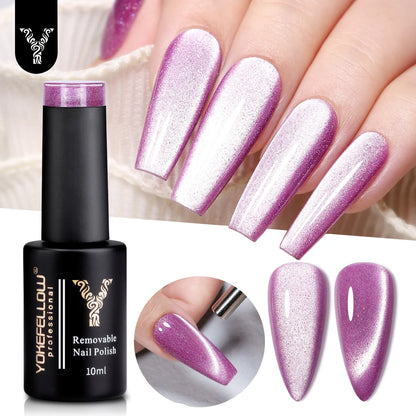 Esmalte de uñas en gel YOKEFELLOW Cat Eye de 10 ml, esmalte de uñas magnético plateado, esmalte de uñas en gel profesional para manicura DIY.