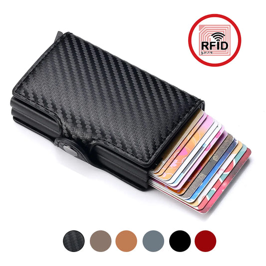 Carteras RFID para hombre, minibilletera delgada de fibra de carbono con 14 tarjeteros, monedero pequeño para hombre.