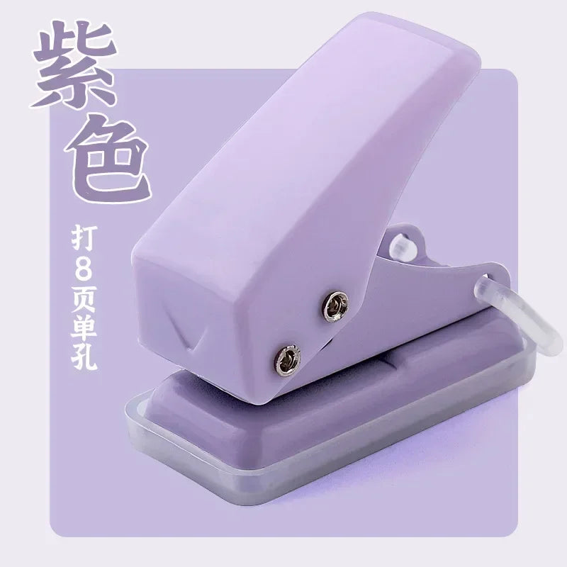 Mini perforadora de un solo anillo, perforadora de papel de 1 agujero, portátil, redonda, kawaii, para oficina, escuela, suministros de encuadernación, papelería