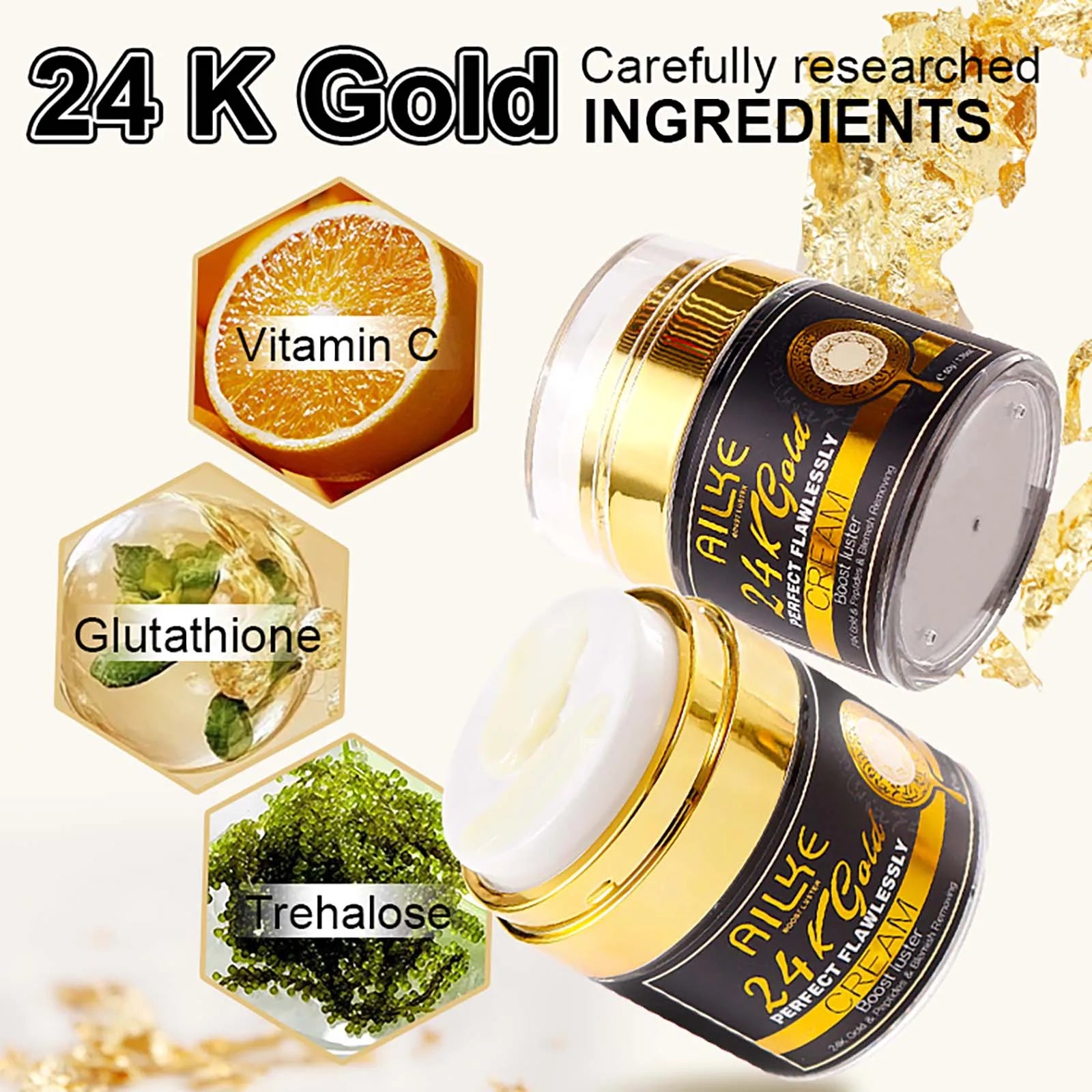 AILKE 24K Gold Flawlessly Skin Care Set, Whitening, Reduces Dark Spots, Pigmentation, Wrinkles, Moisturizes, For All Skin Types