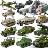 Military WW2 Tanks Tiger Sherman T34 Panzer Vehicle Airplane Army Soldier Weapons Model Building Block Brick Children Kids Toys