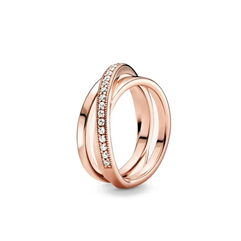 Anillo de plata 925 chapado en oro para mujer, con doble banda brillante y corazón, joyería fina Pandora original, 2024 