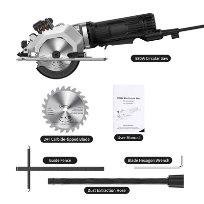 Minisierra circular Geevorks de 4,8 A y 4-1/2 pulgadas, compacta, 3700 RPM, con guía de corte láser