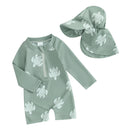 Tregren Toddler Boys Rash Guard Swimsuit Long Sleeve Turtle/Dinosaur Print Infant Bathing Suit Swimwear with Swim Caps Beachwear