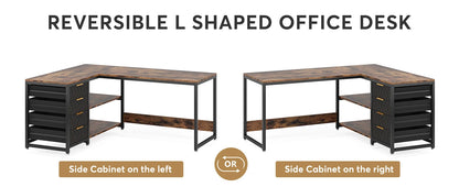 Tribesigns L Shaped Computer Desk with Storage Drawers, 59 inch Corner Desk with Shelves, Reversible L-Shaped Office Desk Study