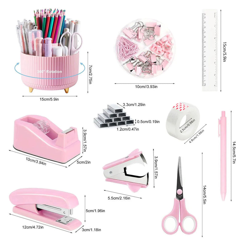 Desktop Office Stationery Set with Stapler Tape Dispenser Scissors Staple Remover for Home School Supplies