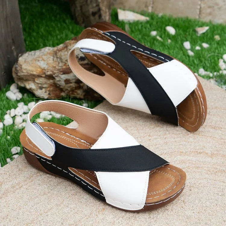 New Women's Contrast Color Wedge Sandals Summer Peep Toe Non Slip Beach Shoes Woman Comfortable Platform Roman Sandalias Mujer