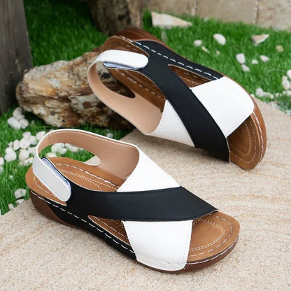 New Women's Contrast Color Wedge Sandals Summer Peep Toe Non Slip Beach Shoes Woman Comfortable Platform Roman Sandalias Mujer