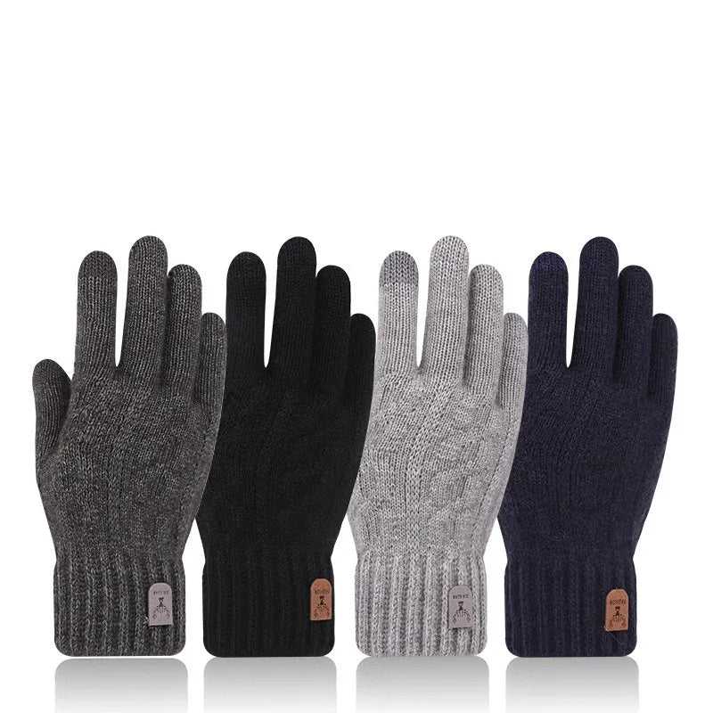 New Men's Warm Gloves Winter Touch Screen Plus Fleece Gloves Cold Warm Wool Knitted Gloves