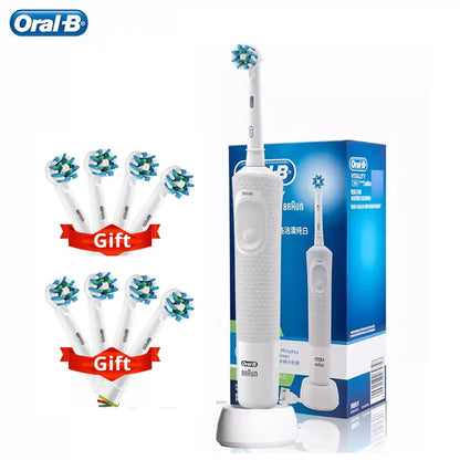 Cepillo de dientes eléctrico Oral B Vitality Cross Action recargable con temporizador de 2 minutos y rotación para dientes blancos y limpios. Cepillo blanco y negro.