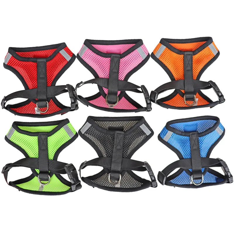 Arnés para perros y gatos con correa ajustable, malla de poliéster, transpirable, reflectante, para perros pequeños, accesorios para gatos.