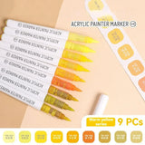 9pcs/Box Mix Color Acrylic Markers Set Art Rock Painting Pens Kids Gift Graffiti For Stone Glass Book Shoes DIY Craft Supplies
