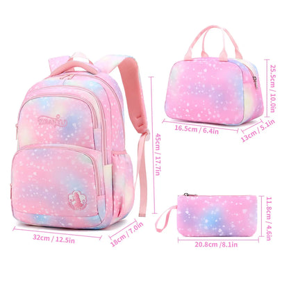 School Backpack Girls 3 Pieces with Lunch Bag Pencil Case 22 Litre Breathable School Bag Teenager Girls for 3-9 Grades Backpack