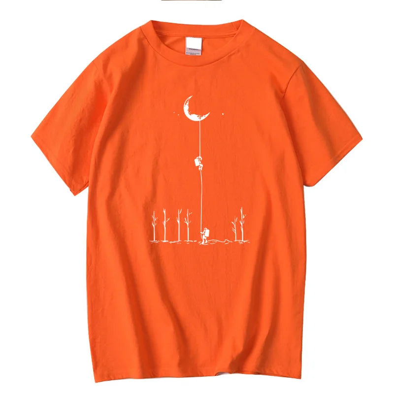 Summer Men's High Quality 100% Cotton Cool Funny Astronaut Print Casual Loose O-neck for Men T-shirt Male T-shirt Hip Hop Tee