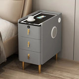 Nordic Style Intelligent Solid Wood Bedside Table Faux Leather 3 Drawers Nightstands with Wireless Charging Side Storage Cabinet