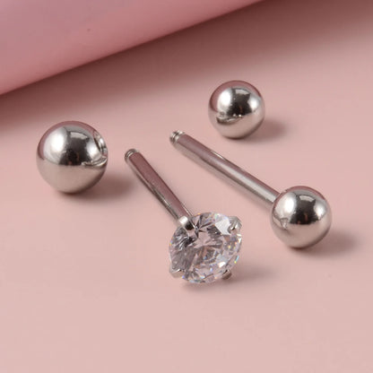 2 piercings de lengua de acero quirúrgico antialérgicos con circonitas y bola, joyería de moda.