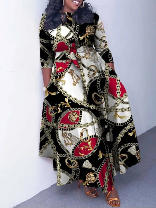 Vestido de otoño 2024 para mujer, nuevo estilo, elegante, a la moda, con estampado de moda, con tirantes y cintura ancha, talla grande