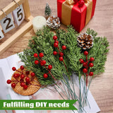 15pcs Artificial Pine Branches with Red Berry Stems Faux Christmas Greenery Pine Cypress DIY Craft Garland Home Christmas Decor