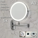 Wall Folding Makeup HD Mirror Double Side Fill Light Magnifying USB Charging Led Tricolor Dimming Bathroom Cosmetic Mirrors