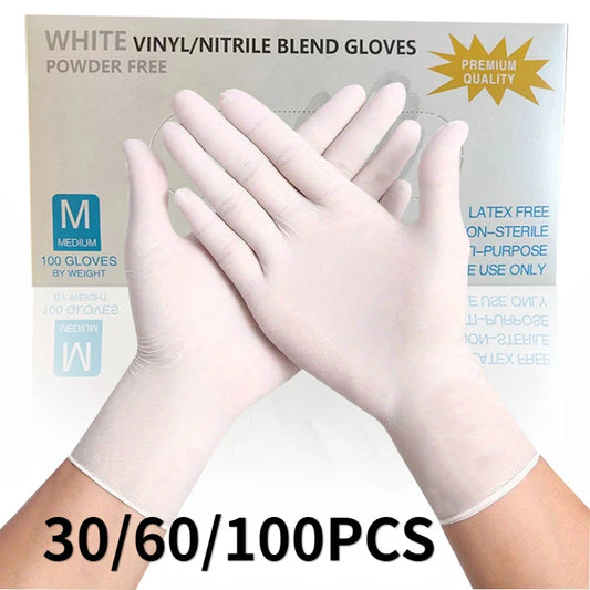 30/60/100 Pcs White Disposable Nitrile Gloves Household Waterproof Nitrile Gloves Kitchen Dishwashing Pet Bath Cleaning Tools