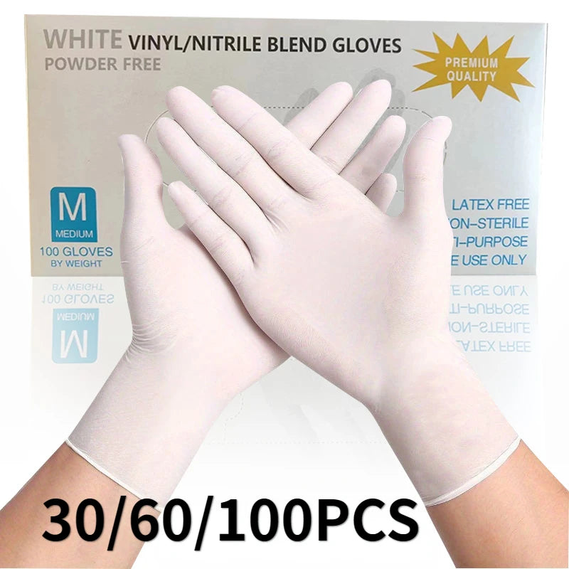 30/60/100 pçs luvas de nitrilo branco descartável doméstico à prova dwaterproof água luvas de nitrilo cozinha lavar louça pet banho ferramentas de limpeza