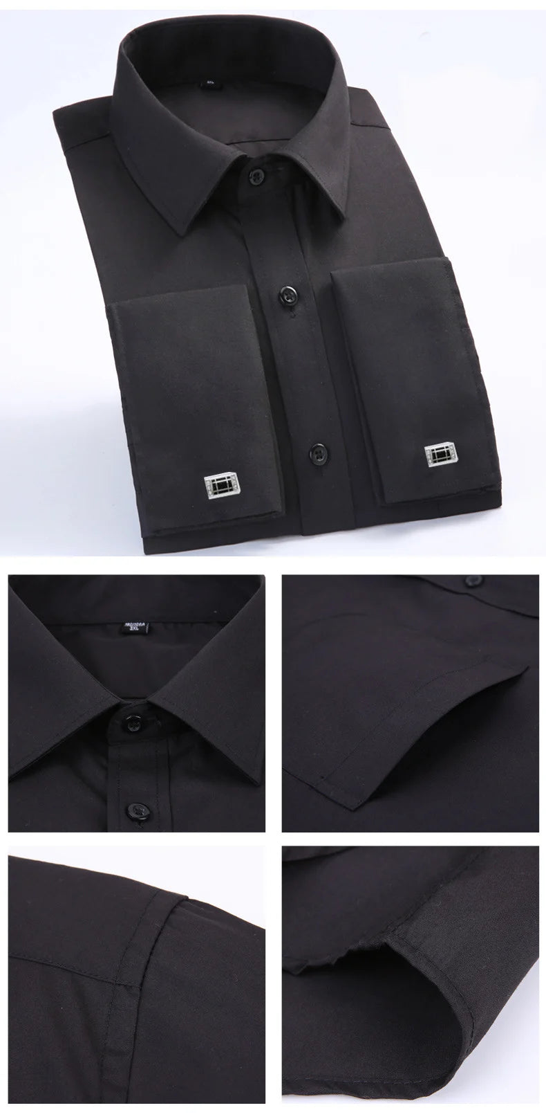 Camisa clásica de vestir para hombre con puños franceses, corte estándar, manga larga, para bodas, fiestas, oficina, trabajo, color blanco