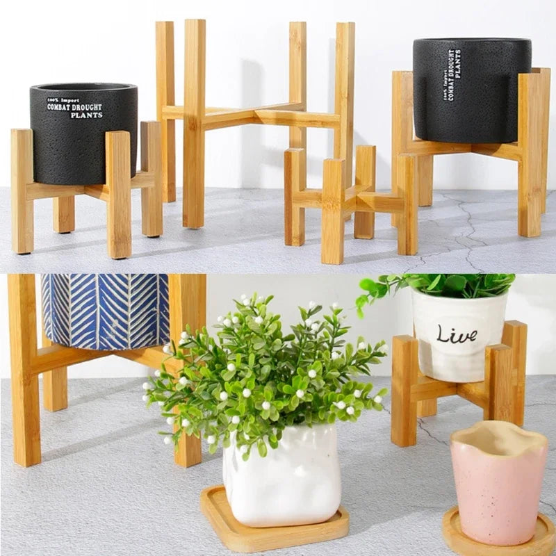 Soporte de madera de cuatro patas para macetas de plantas y suculentas, base de exhibición, estante de decoración para el hogar, jardín y patio