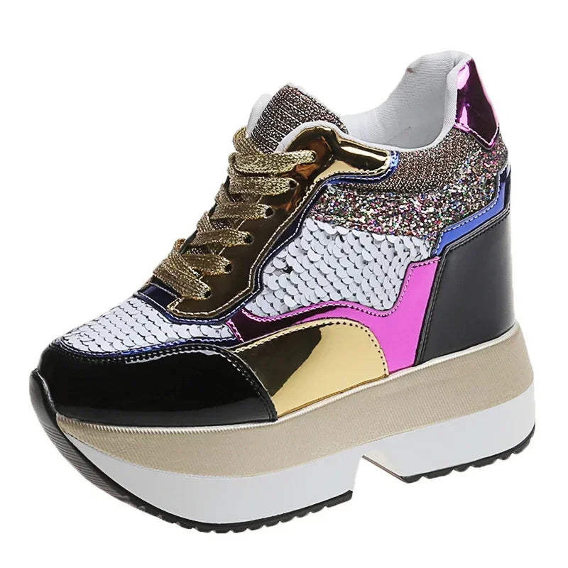 Fashion White Sneakers Women's High Platform Casual Shoes Height Increasing Leather Shoes 10 CM Thick Sole Trainers Tennis Sports