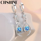 Pendientes CHSHINE de plata de ley 925 con circonitas azules entrelazadas para mujer, regalo de boda, joyería de moda.