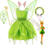 Girls Disney Party Dresses Fairy Tiana Costume for Girl Tinkerbell Children Clothing Princess Elf Birthday Ball Gown Wing Dresse