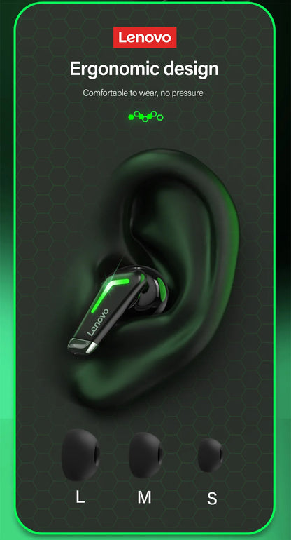 Auriculares deportivos originales Lenovo GM3 Bluetooth 5.0 con reducción de ruido, baja latencia, conexión rápida y modo de espera prolongado.