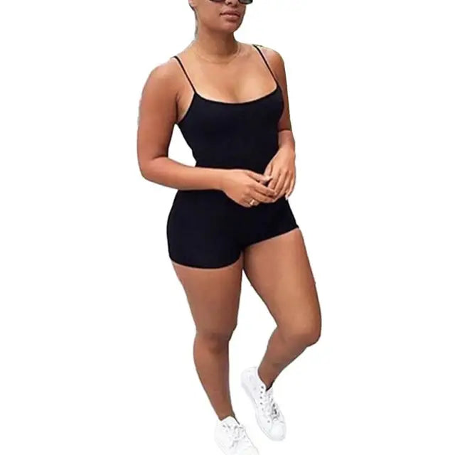 Macacão feminino de espaguete Bodycon, shorts sem mangas, bodysuit sexy