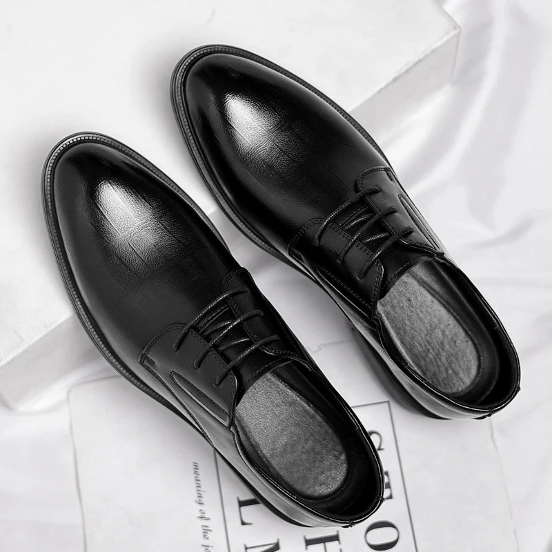 3/6/8 CM Elevator Shoes Men Dress Shoes Black Soft Leather Men Heightening Formal Shoes Casual Business Men Oxfords Suit Shoes