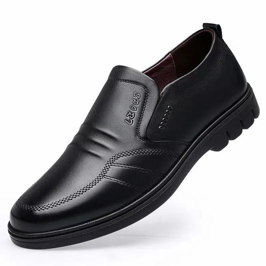 Men's leather shoes, new black, soft bottom, anti-slip, breathable shoes, men's business dress casual, luxury light flat
